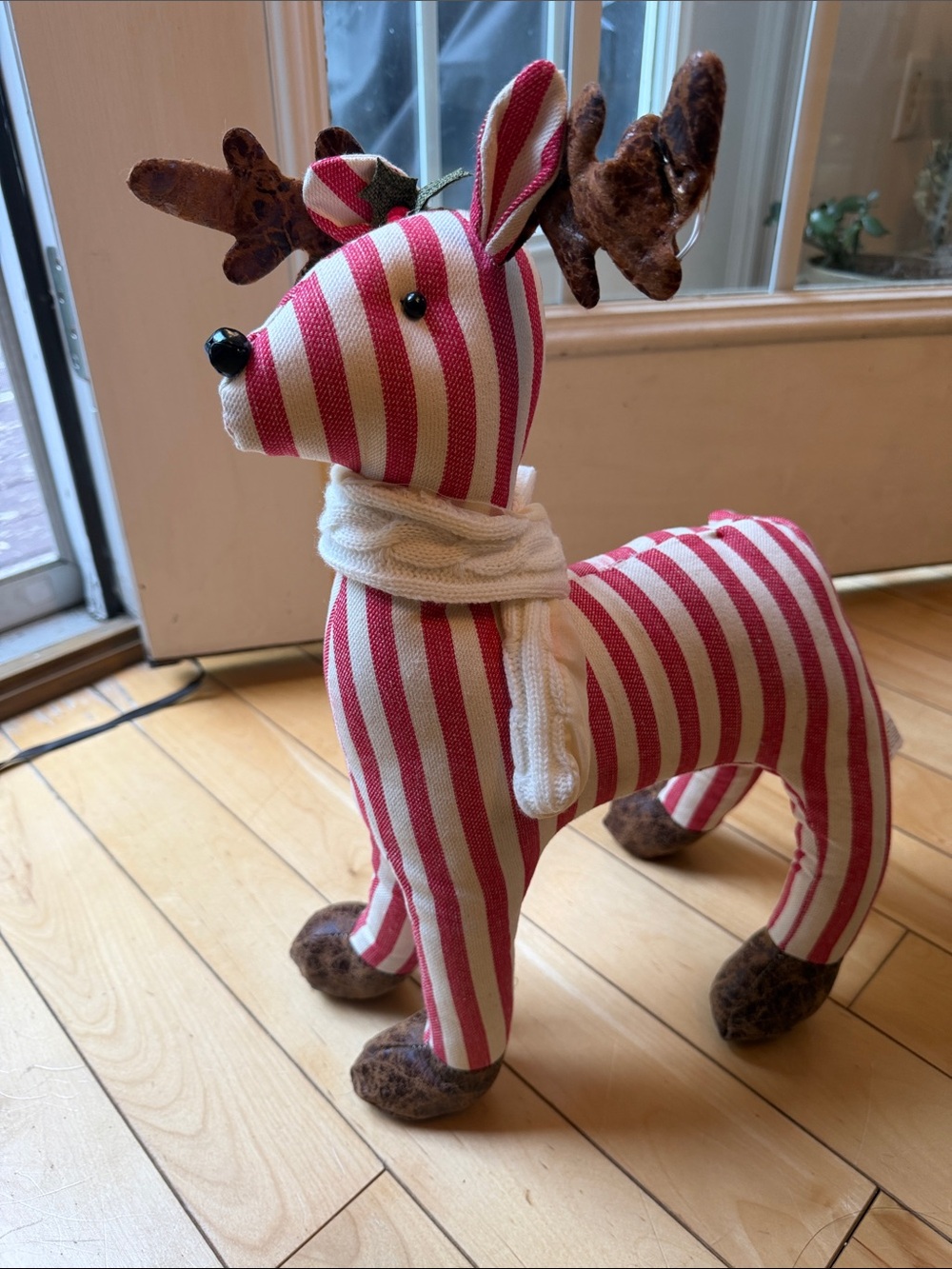 Red & White Striped Fabric Reindeer Holiday Decor